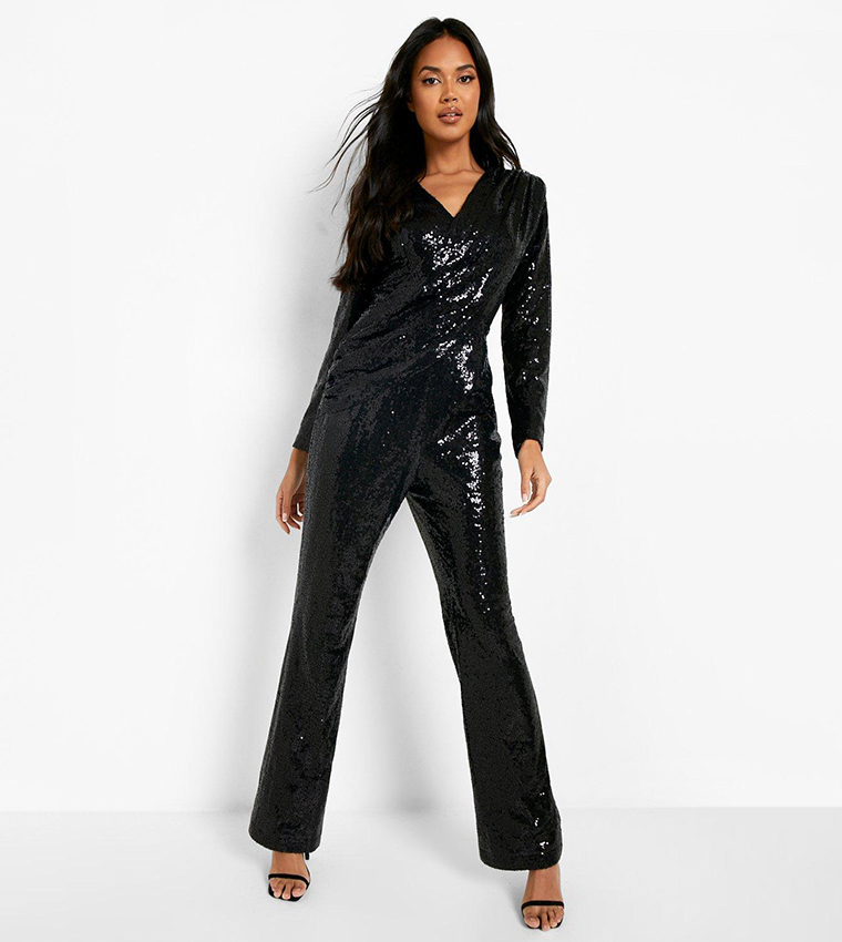 Sequin Draped Wide Leg Jumpsuit