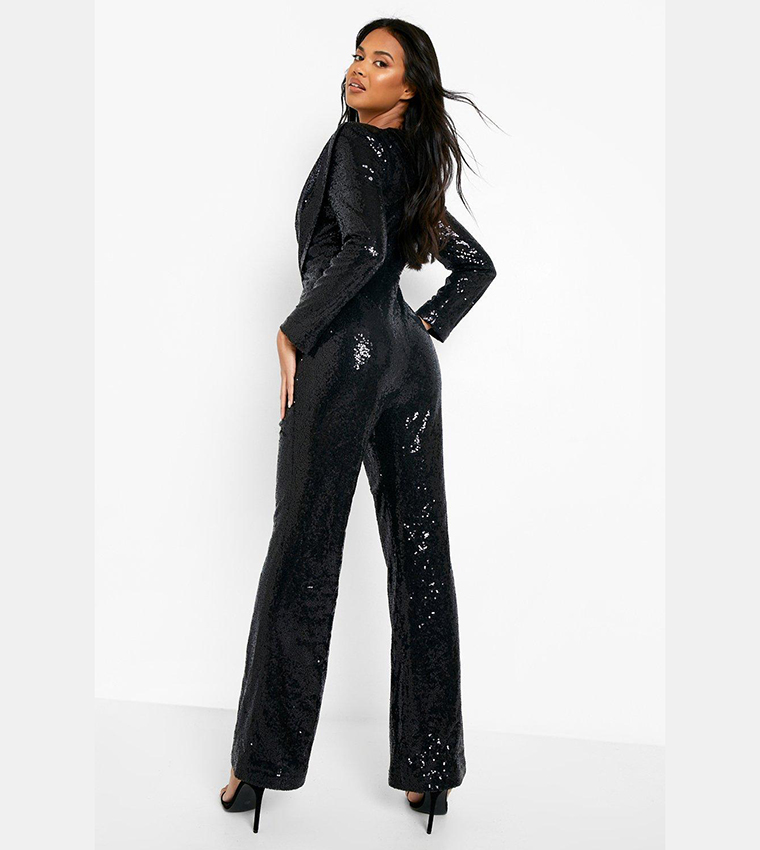 Sequin Draped Wide Leg Jumpsuit
