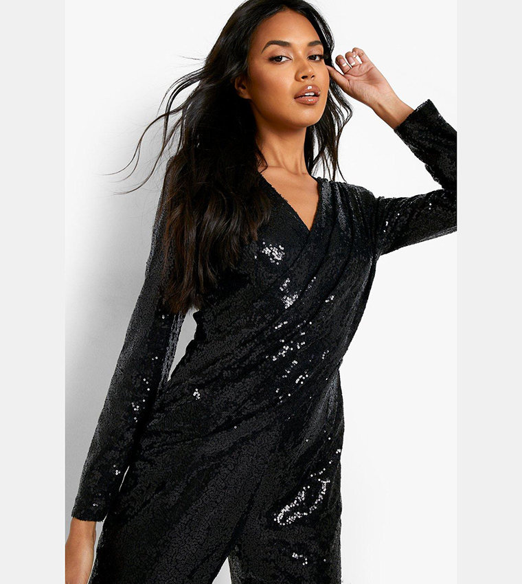 Sequin Draped Wide Leg Jumpsuit