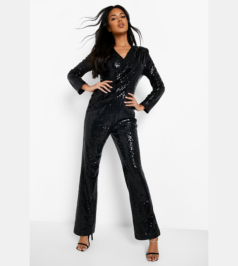 Sequin Draped Wide Leg Jumpsuit