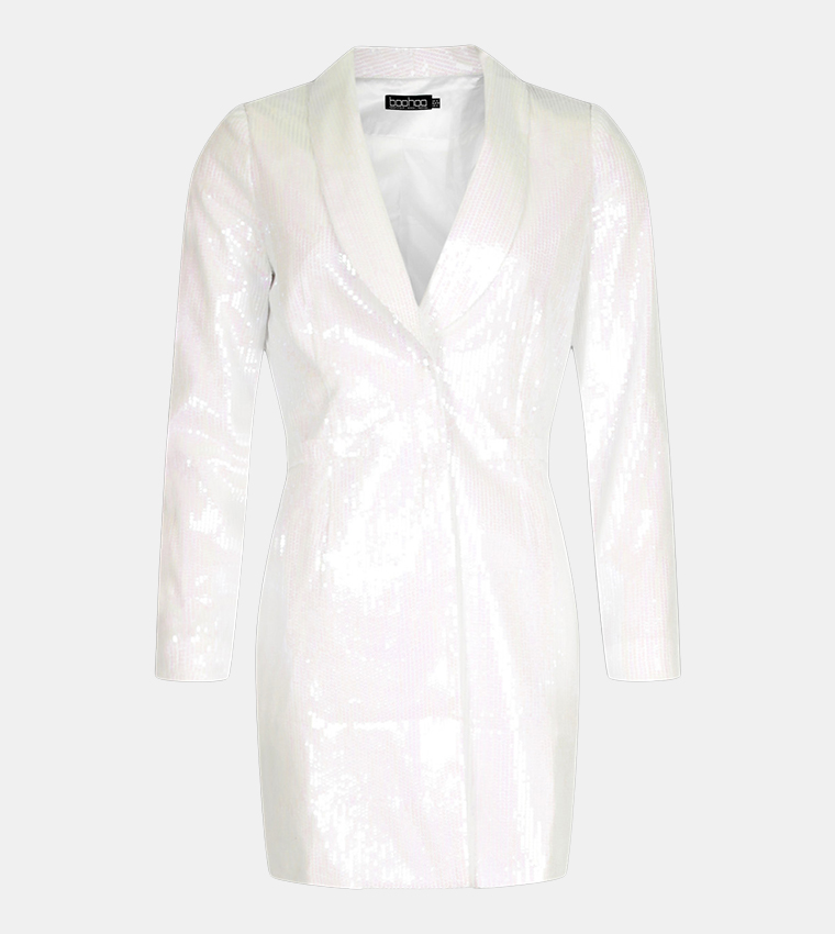white sequin blazer dress lna Embellished Sequined Blazer Dress