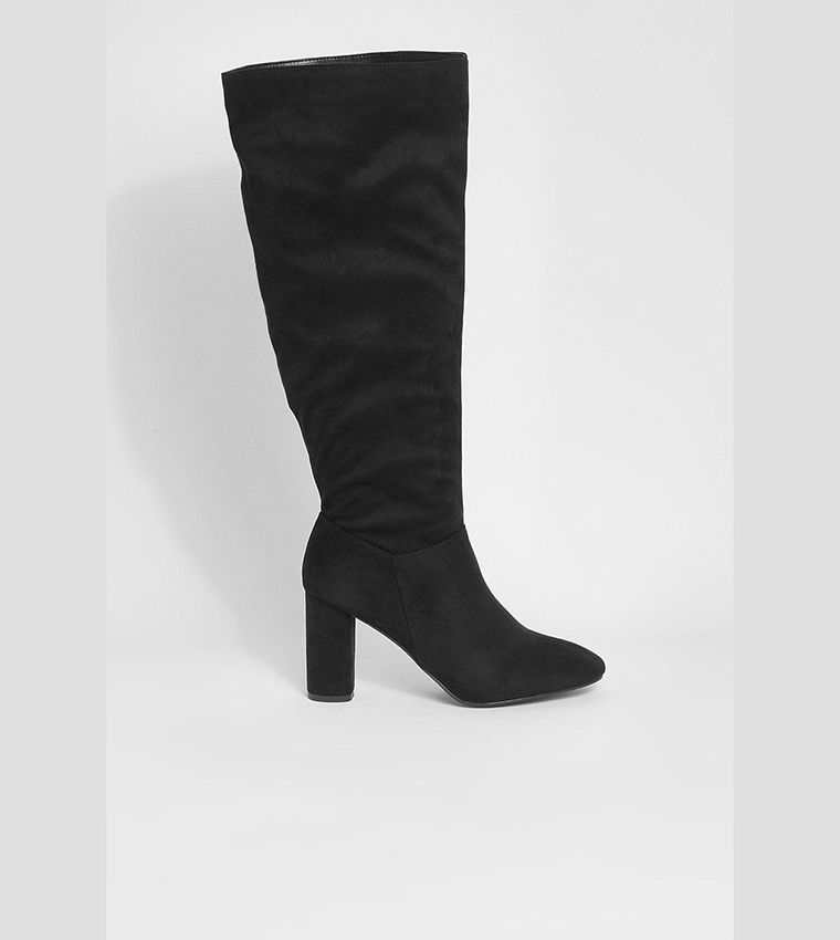 Buy Boohoo Wide Fit Block Heel Knee High Boots In Black 6thstreet Saudi Arabia 1687