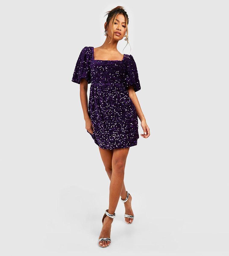 open lace back dress Portia & Scarlett PS108X Purple Sequin Cocktail Dress  Formalwear Outlet