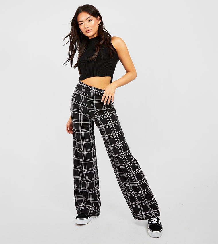 Boohoo Tartan Flared Trousers Tartan Checked High Waisted Flared