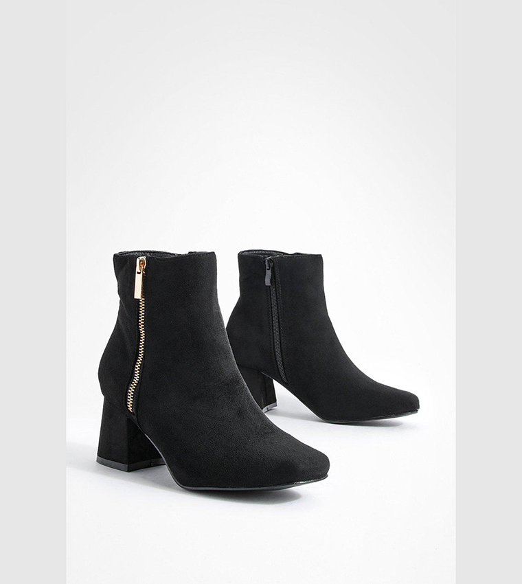 Wide Fit Zip Detail Block Heel Ankle Boots