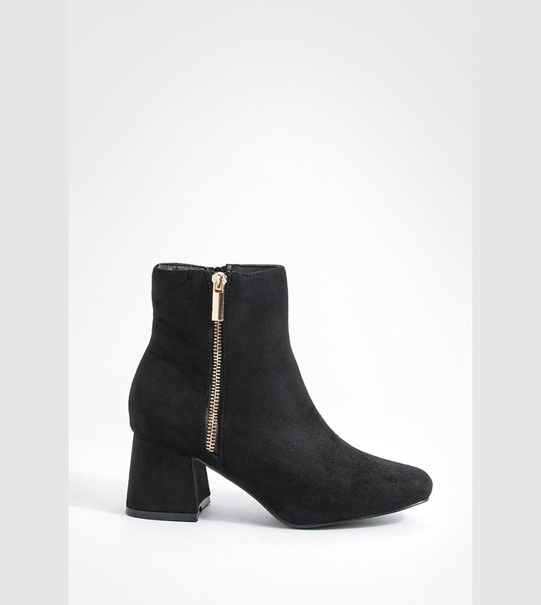 Wide Fit Zip Detail Block Heel Ankle Boots