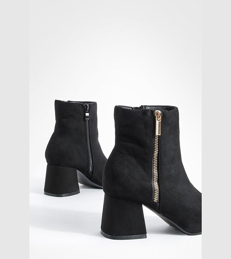 Wide Fit Zip Detail Block Heel Ankle Boots