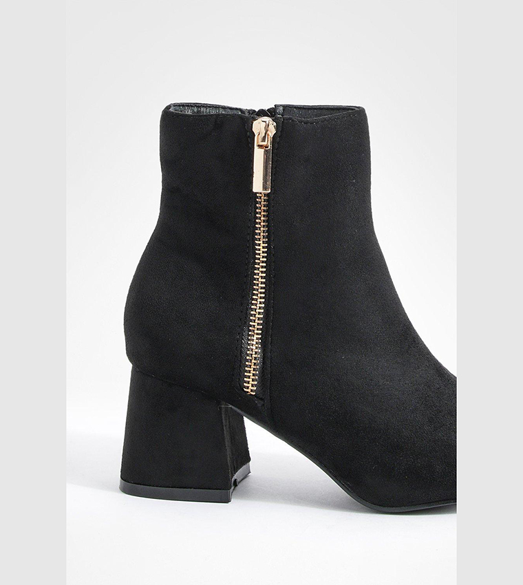 Wide Fit Zip Detail Block Heel Ankle Boots