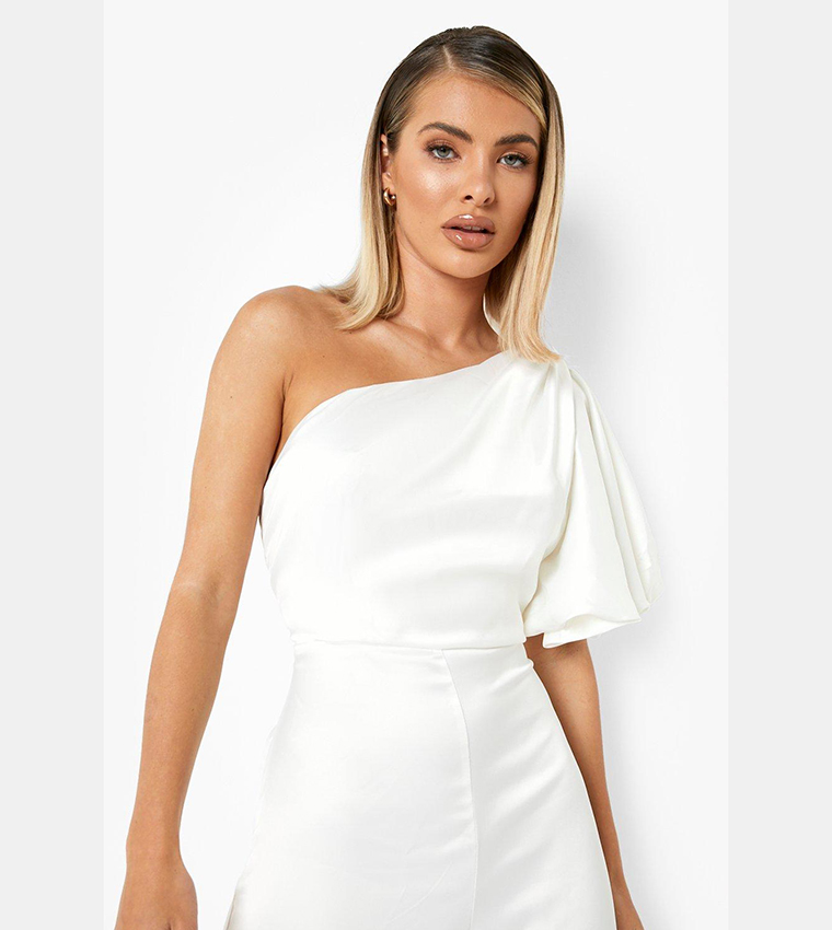 One shoulder clearance white