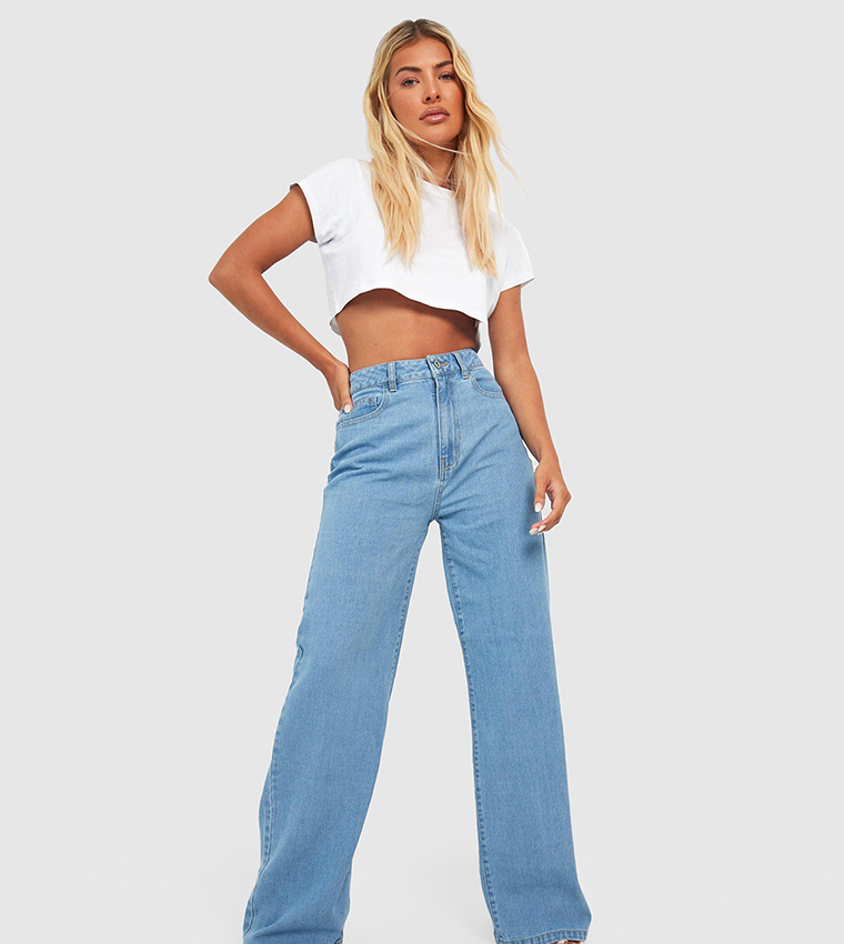 Buy Boohoo Basics High Waist Wide Leg Jeans In Blue 6thStreet Kuwait
