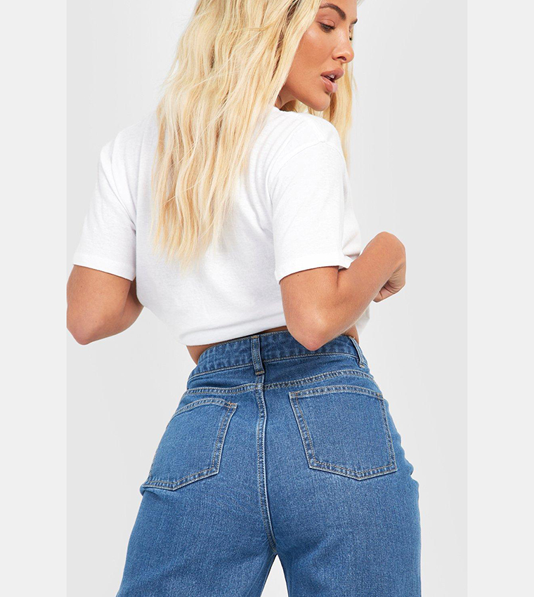 Buy Boohoo Basics High Waist Wide Leg Jeans In Blue | 6thStreet Saudi ...