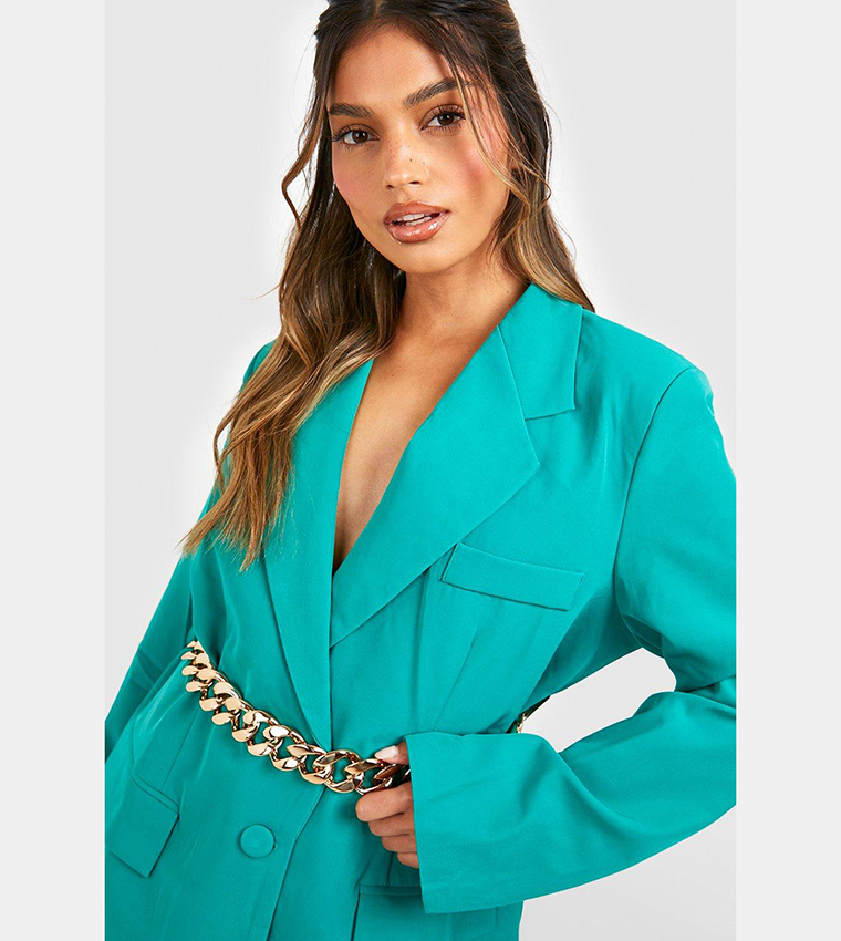 Green belted blazer dress sale