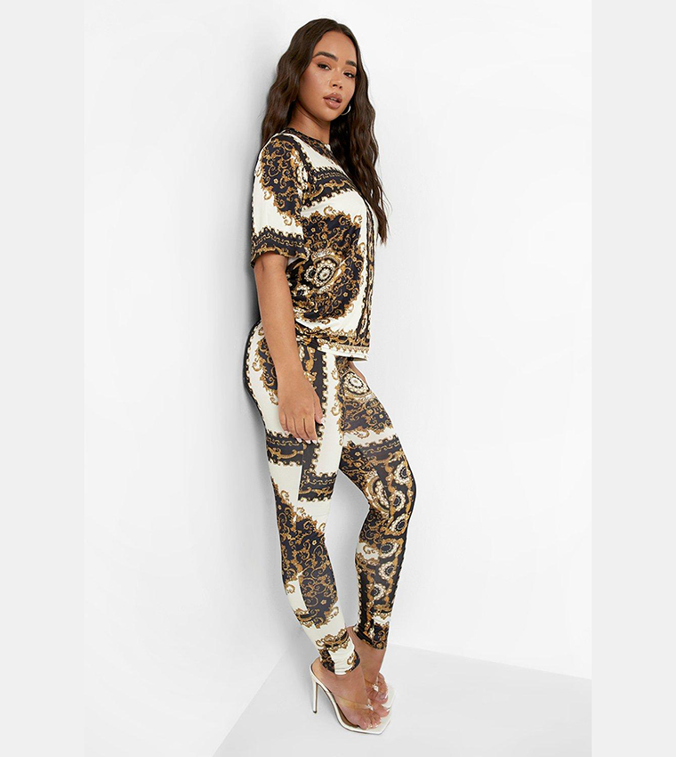 Buy Boohoo Baroque Print T Shirt And Leggings Set In Black