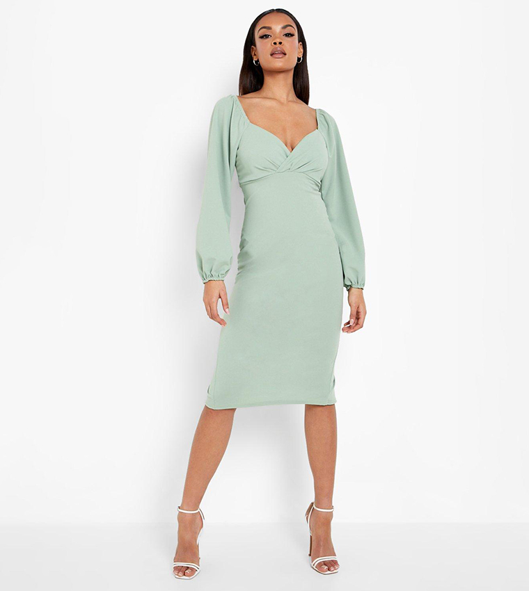 Buy Boohoo Puff Sleeves Midi Dress In Green | 6thstreet Bahrain Buy Boohoo Puff Sleeves Midi Dress In Green | 6thstreet Bahrain
