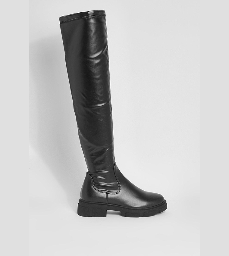 Stretch Pu Knee High Boots