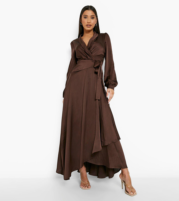 boohoo satin wrap belted maxi dress Buy Boohoo Satin Wrap Belted Maxi Dress In Brown