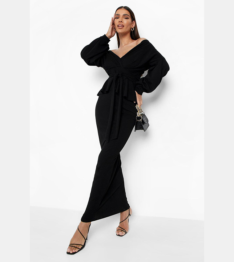 Black peplum 2024 maxi dress