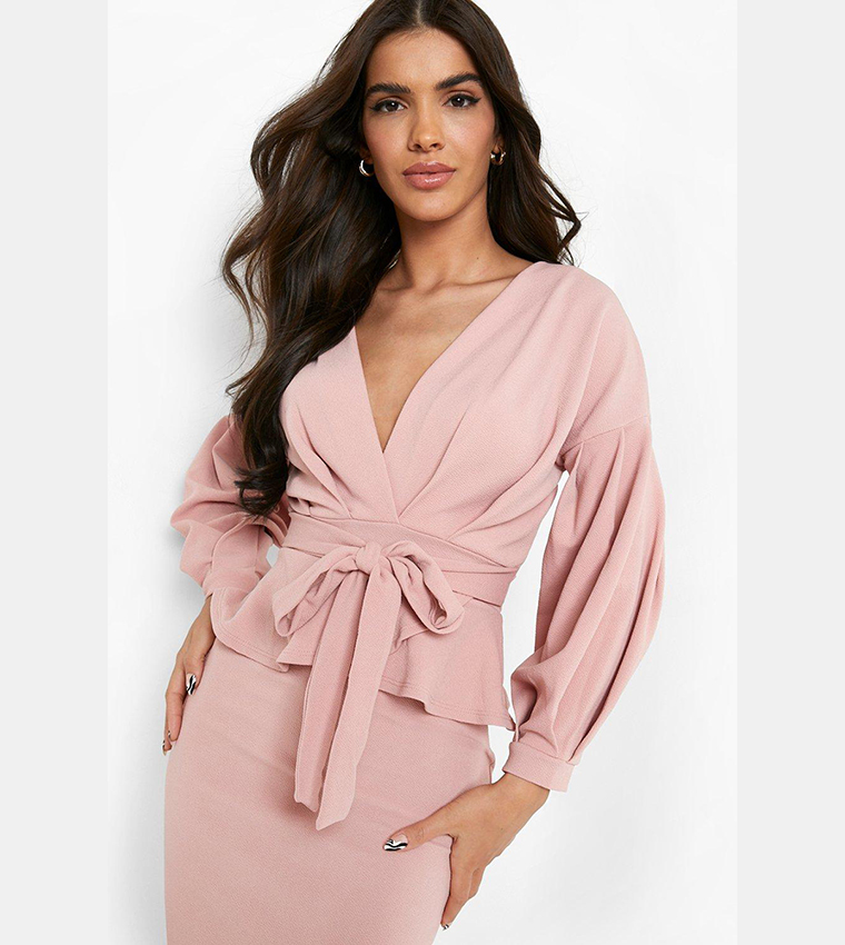 Buy Boohoo Off The Shoulder Peplum Maxi Dress In Blush 6thStreet Bahrain