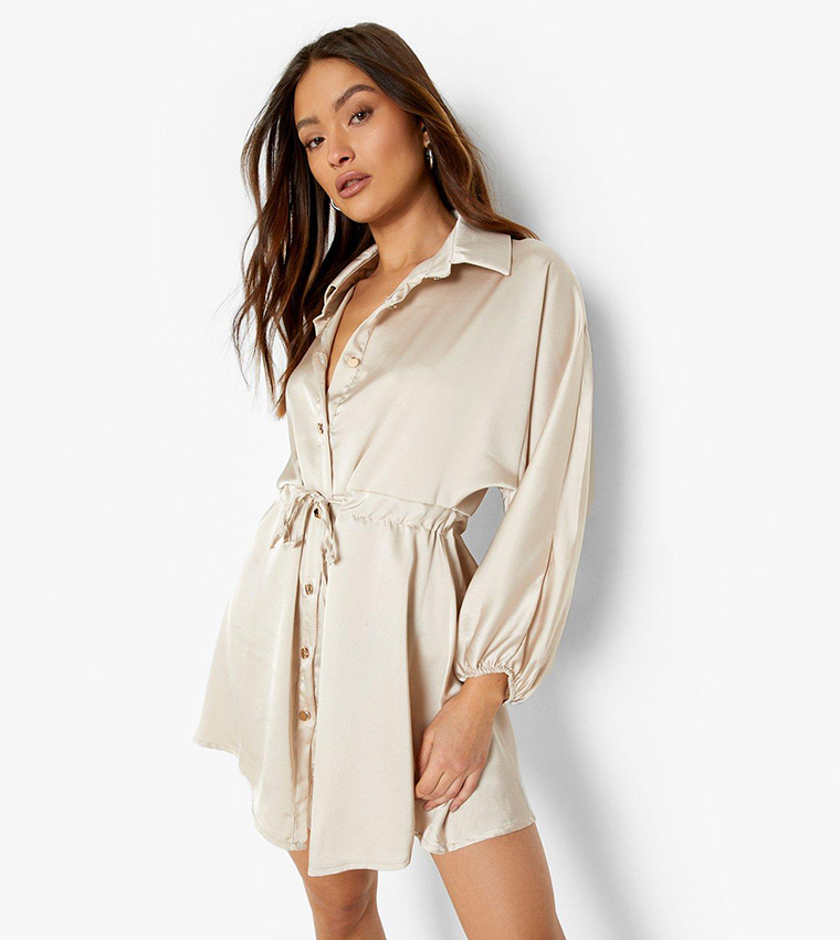 Satin tie waist shirt dress on sale