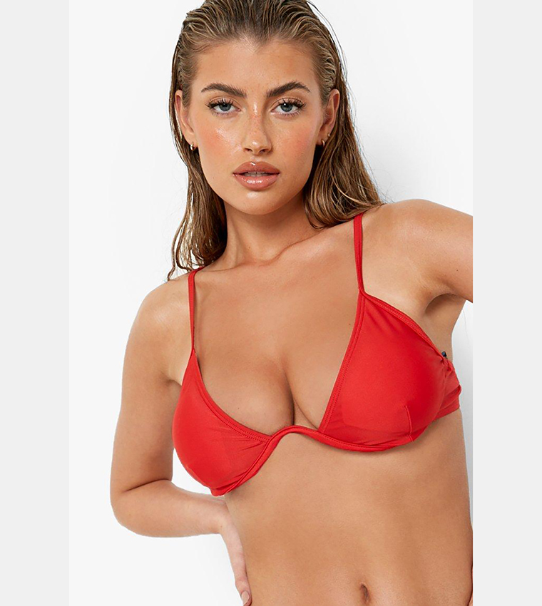 Buy Boohoo Essentials Fuller Bust Recycled Bikini Top In Red
