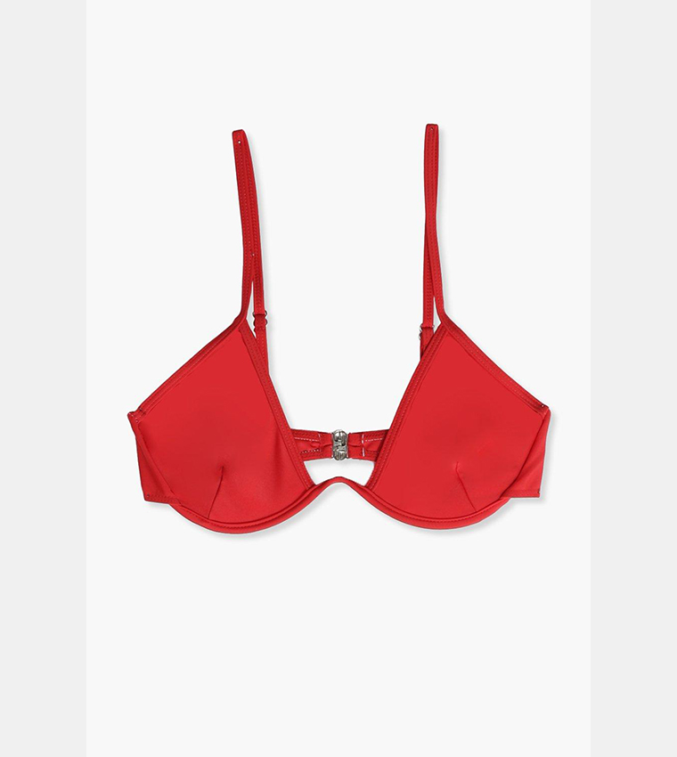 Buy Boohoo Essentials Fuller Bust Recycled Bikini Top In Red