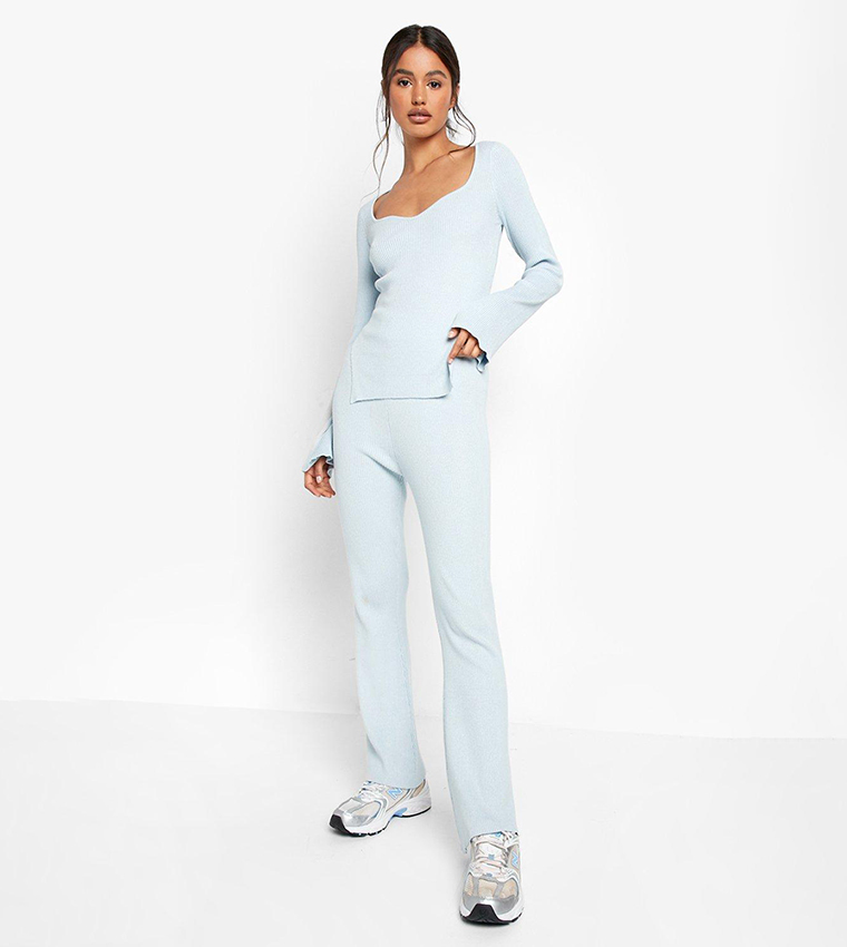 Rib Knitted Relaxed Wide Leg Set