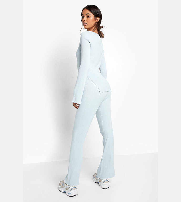 Rib Knitted Relaxed Wide Leg Set