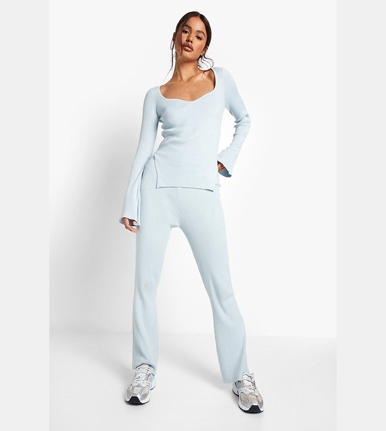 Rib Knitted Relaxed Wide Leg Set