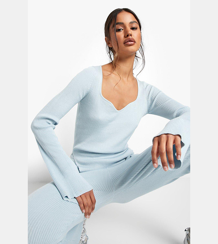 Rib Knitted Relaxed Wide Leg Set