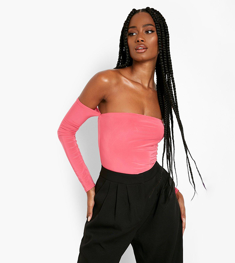 Pink off the shoulder bodysuit on sale