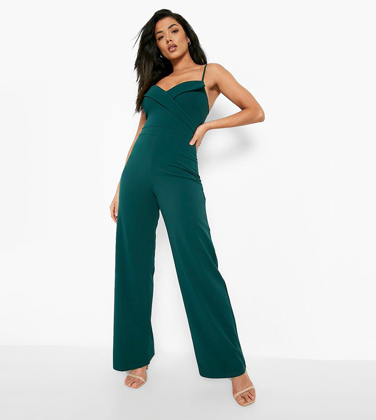 Emerald green wide leg hot sale jumpsuit