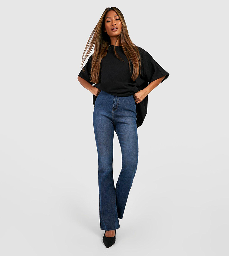 Buy Boohoo High Rise Flared Jeans In Blue 6thStreet Saudi Arabia