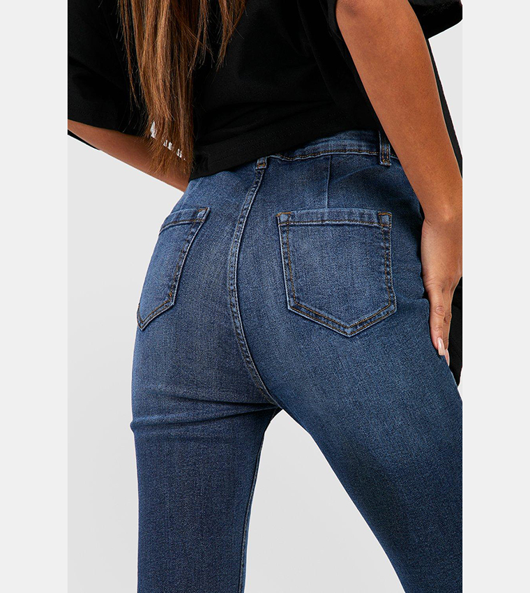 Buy Boohoo High Rise Flared Jeans In Blue