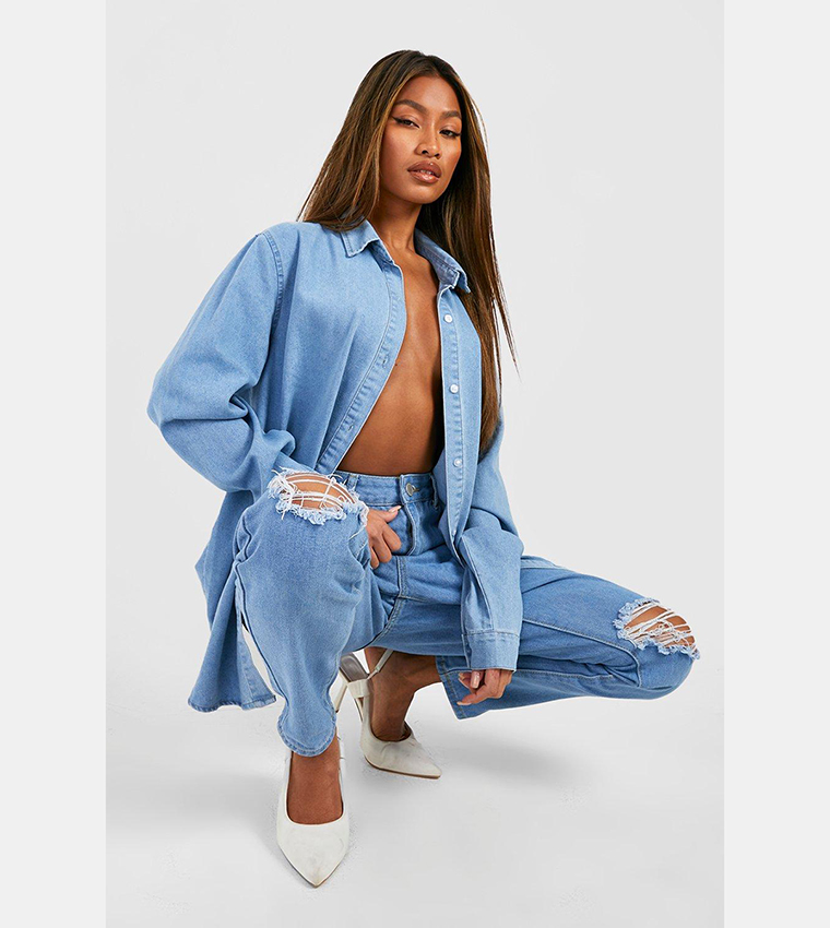 Basics High-Rise Ripped Mom Fit Jeans