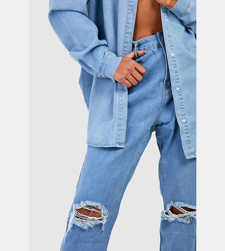 Basics High-Rise Ripped Mom Fit Jeans