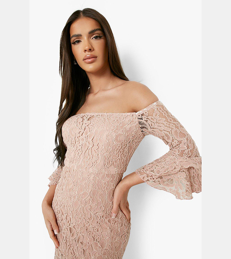 Buy Boohoo Lace Bardot Peplum Midi Dress In Pink 6thStreet Kuwait