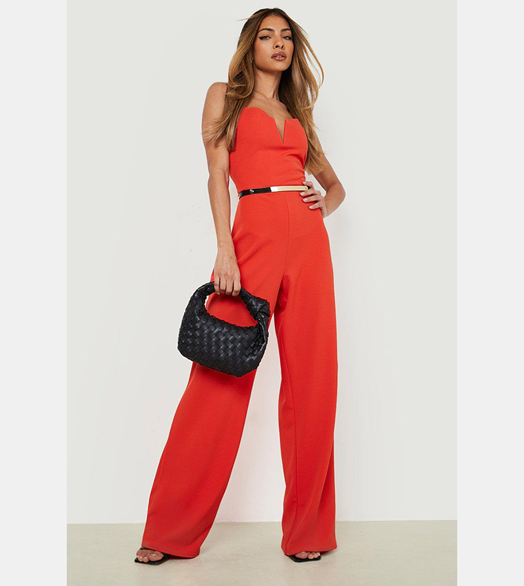 Plunge cheap belted jumpsuit