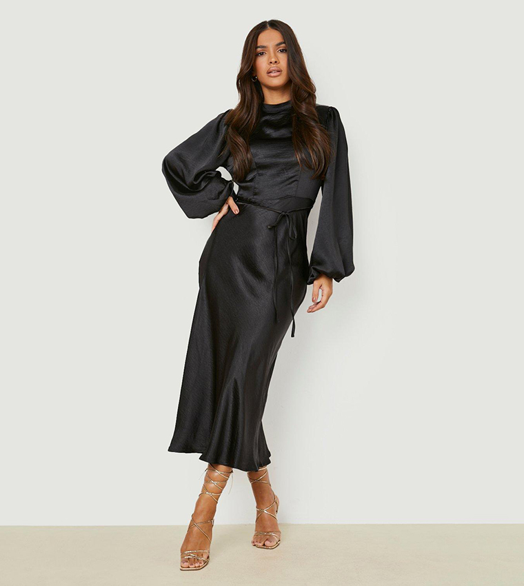 High neck balloon sleeve dress hotsell