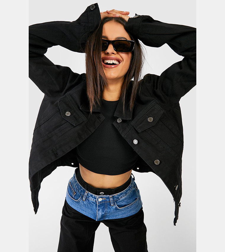 Boohoo black denim jacket best sale