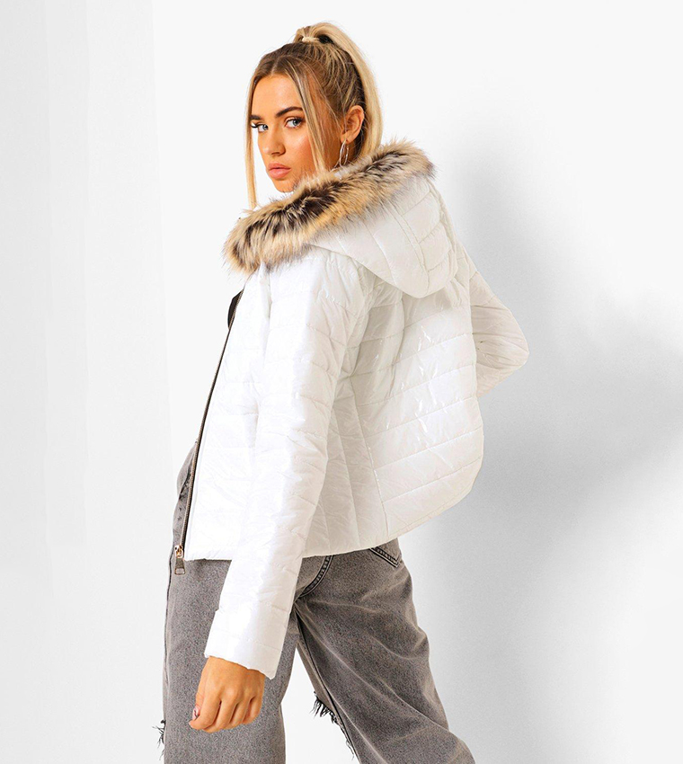 Clothing Boohoo White Puffer Jacket Buy Boohoo Faux Fur Trim High