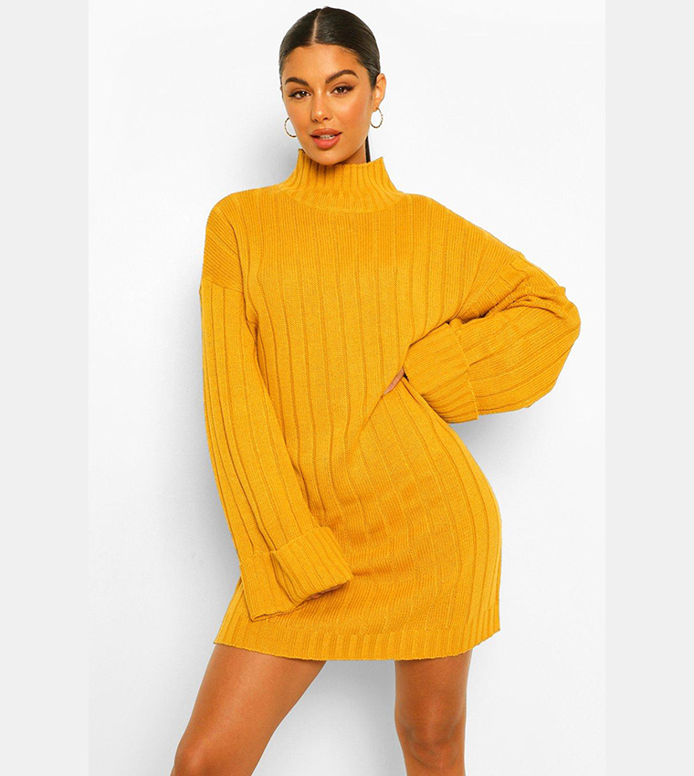 Buy Boohoo Maxi Wide Sleeves Wide Ribbed Jumper Dress In Mustard 6thStreet Oman