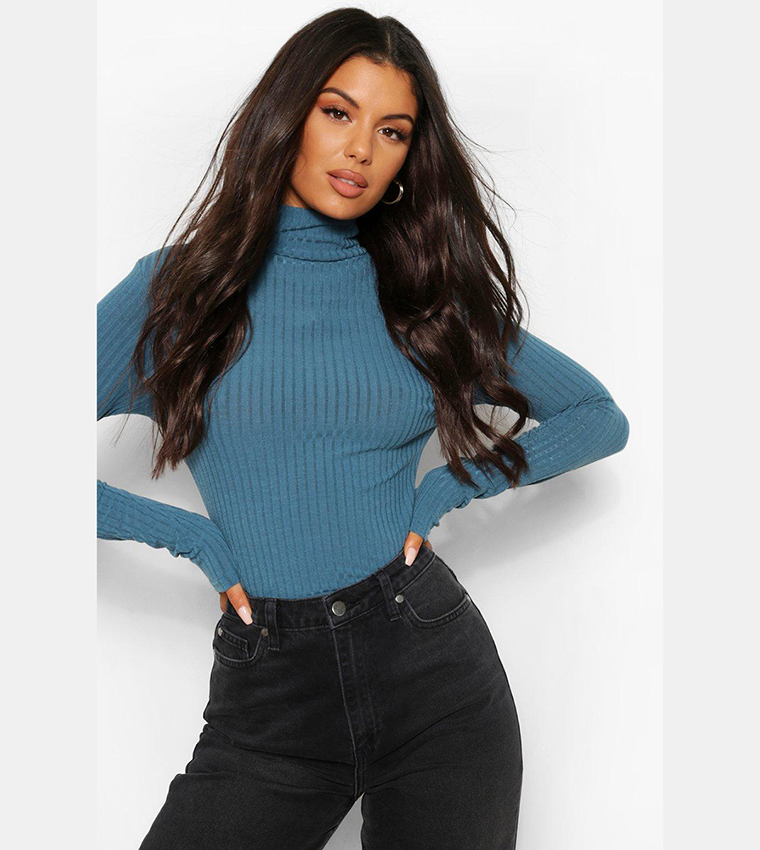 Compact Jersey Ribbed Turtle Neck Top