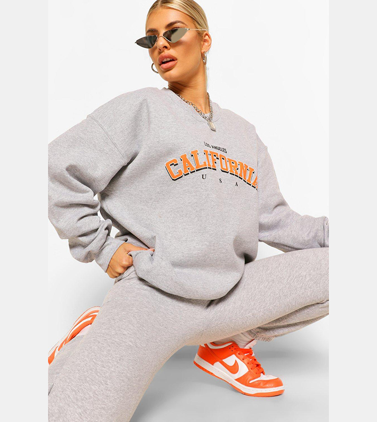 Grey marl california slogan oversized sweater hotsell