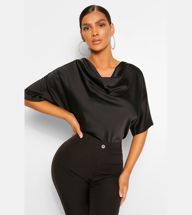 Buy Boohoo Satin Cowl Neck Short Sleeves Top In Black 6thStreet Bahrain