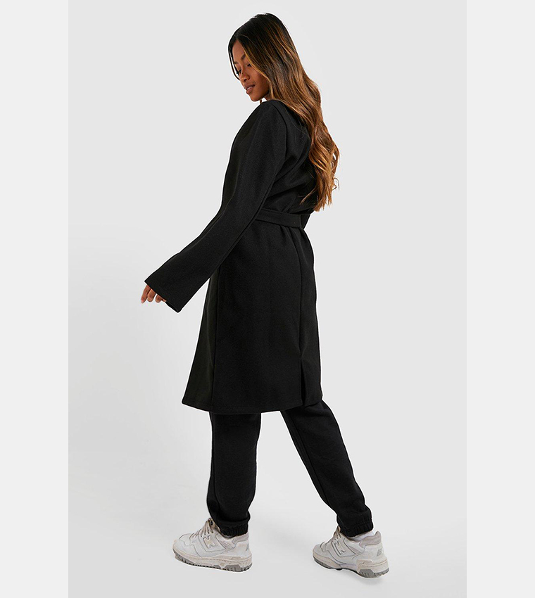 Buy Boohoo Belted Wool Look Coat In Black 6thStreet Bahrain