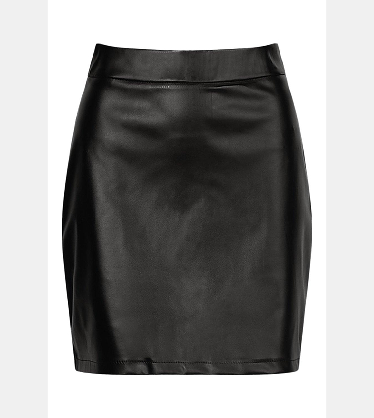 High Waisted Leather Look Mini Skirt