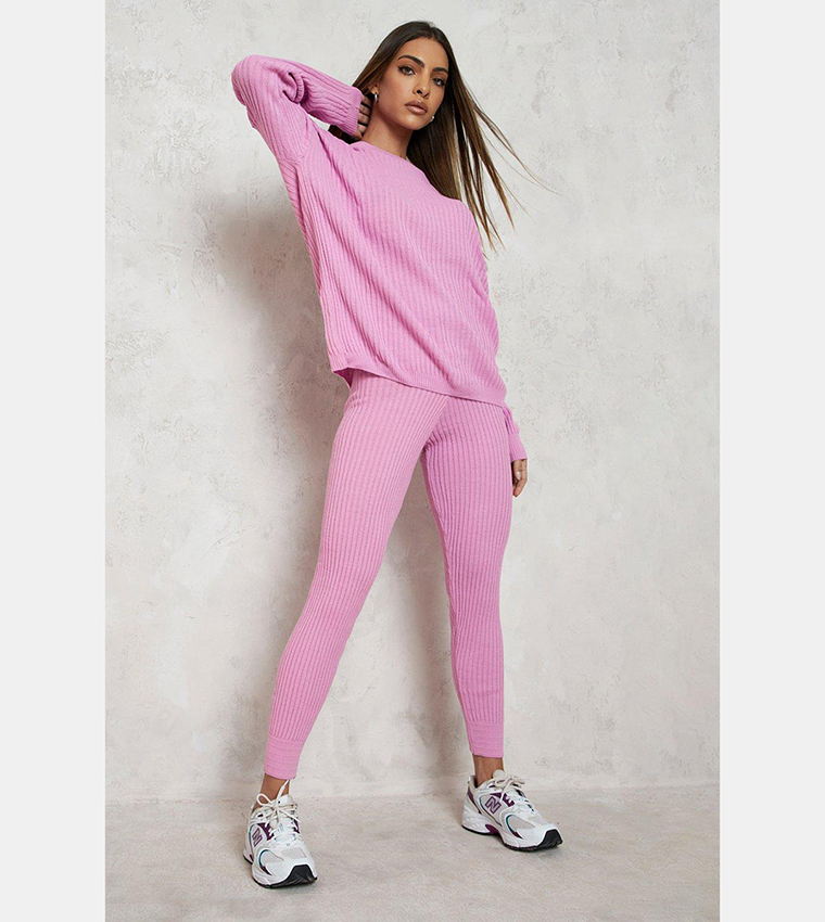 Buy Boohoo Slouchy Ribbed Knitted Tracksuit In Pink 6thStreet Qatar