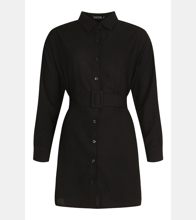 Belted Button-Down Long Sleeve Shirt Dress