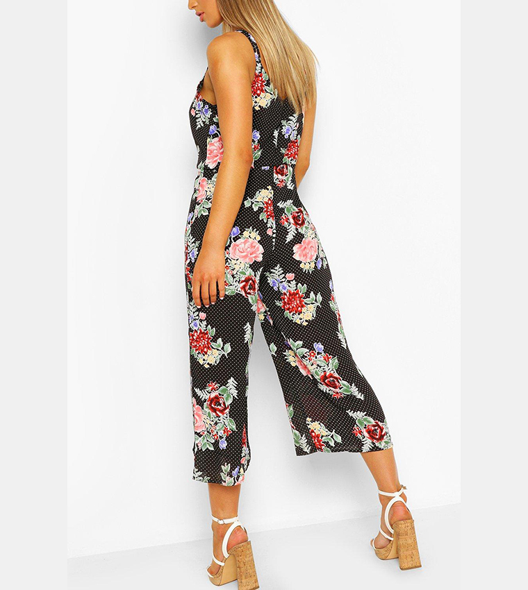 Buy Boohoo Floral Polka Dot Strappy Culotte Jumpsuit In Black 6thstreet Saudi Arabia 7668