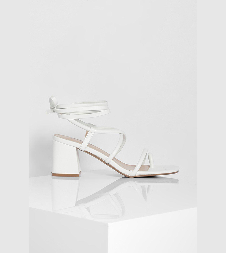 Low white strappy heels best sale